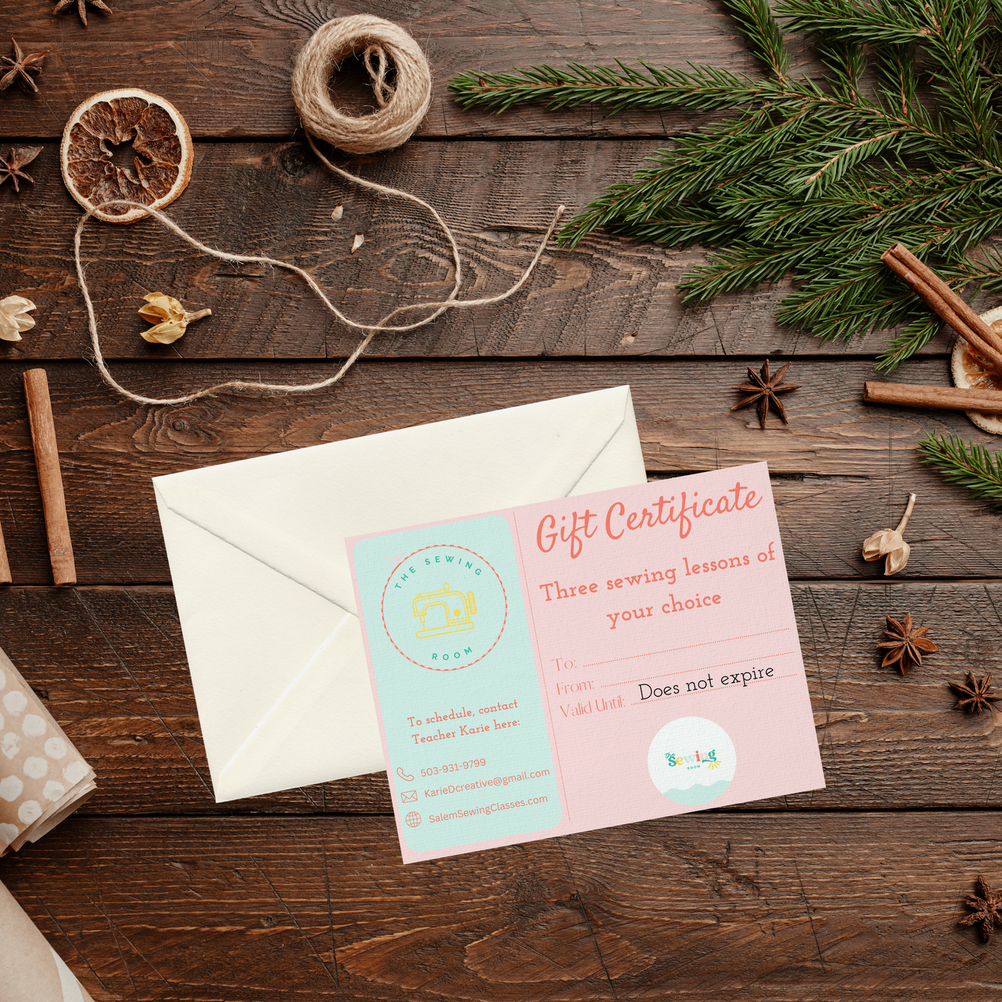 Gift Certificate for Three Sewing Lessons of Choice